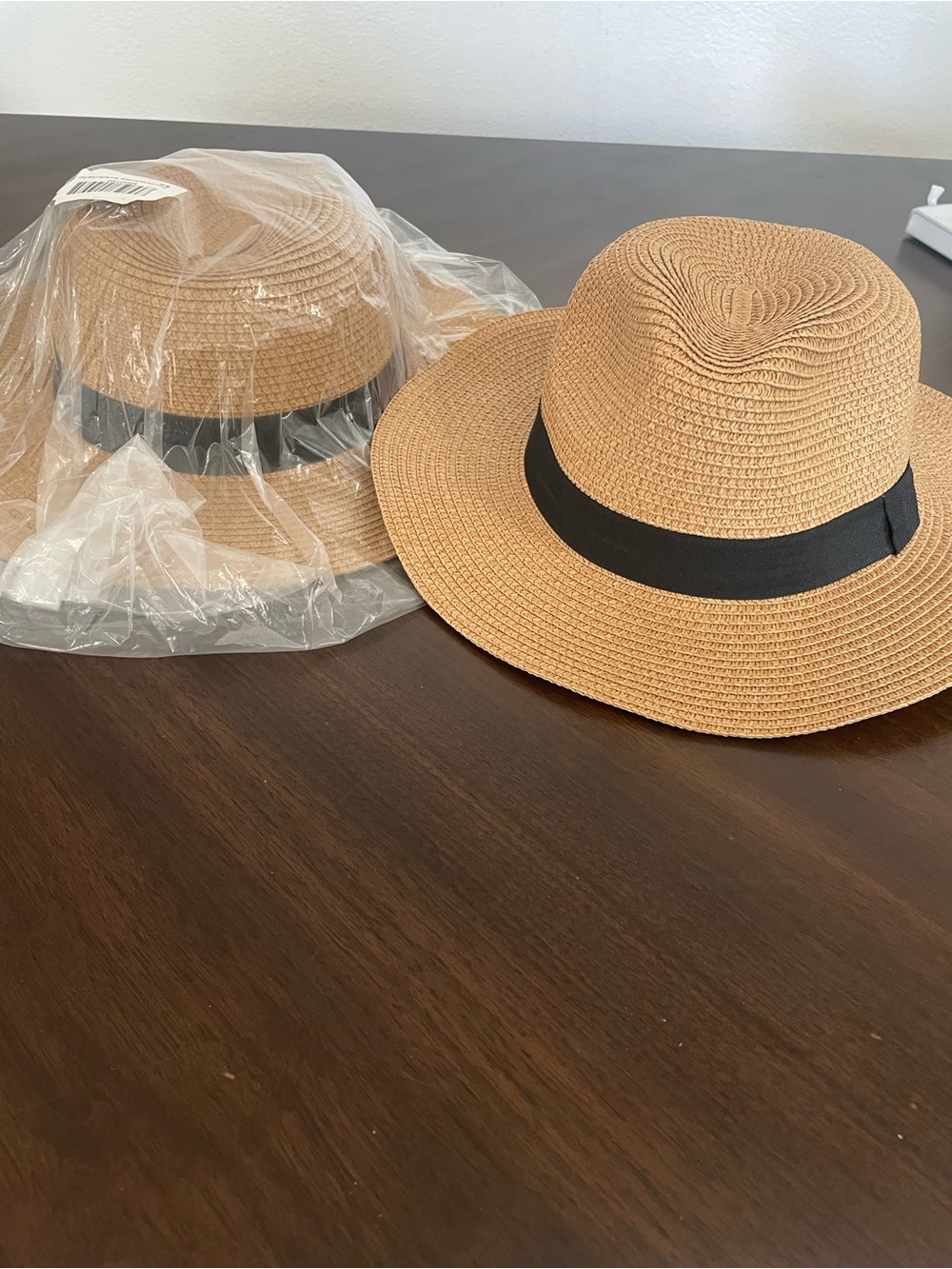 Men's Tan Straw Fedora with Black Band